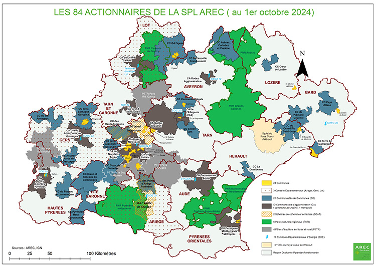 Carte des actionnaires de la SPL AREC au 1er septembre 2023