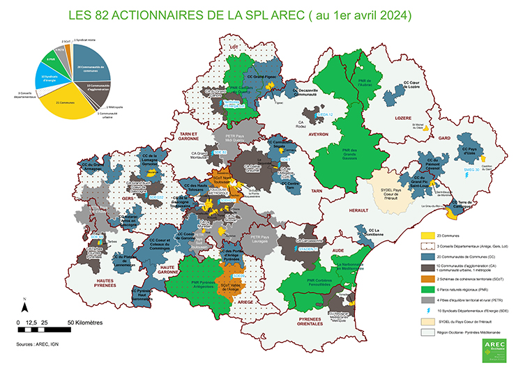 Carte des actionnaires de la SPL AREC au 1er septembre 2023